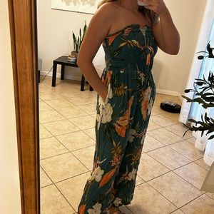 Green Tropical print jumpsuit